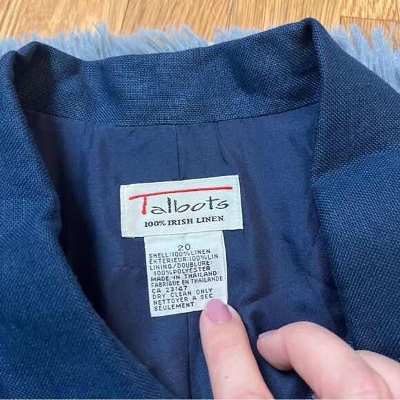 Talbots Irish Linen Navy Utility Style Blazer Jacket Size 20 - Picture 2 of 4